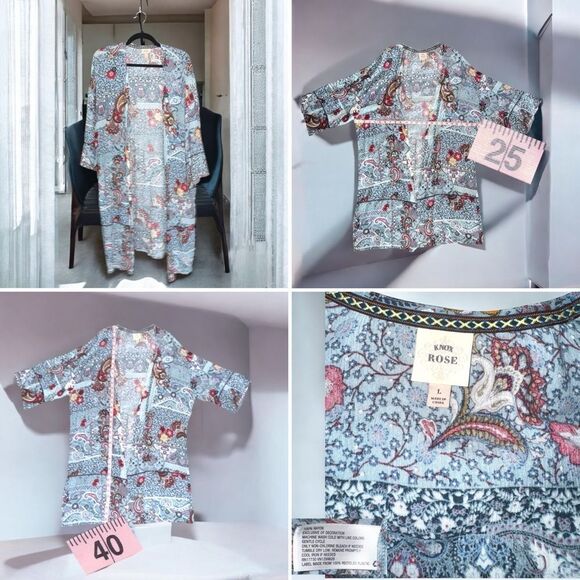 Knox Rose l Open Kimono l Paisley Print l 100% Rayon l L l EUC - Picture 7 of 10